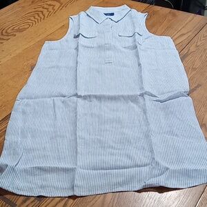 Untuckit Womens Shirt 8 LINEN Tank Top LYDIA BLUE WHITE STRIPPED Sleeveless NEW